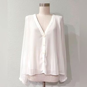 Zara Long Sleeve white Pleats Button Down Blouse